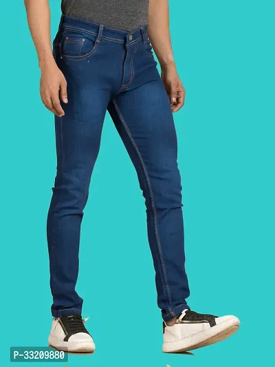 Stylish Blue Denim Faded Mid-Rise Jeans For Men-thumb3