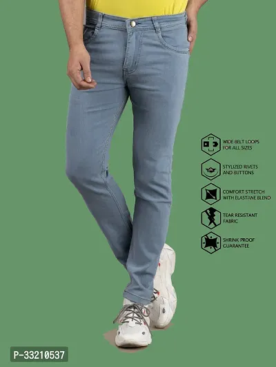 Stylish Grey Denim Solid Mid-Rise Jeans For Men-thumb4