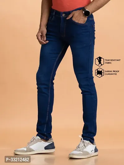 Stylish Navy Blue Solid Denim Mid-Rise Jeans For Men-thumb4