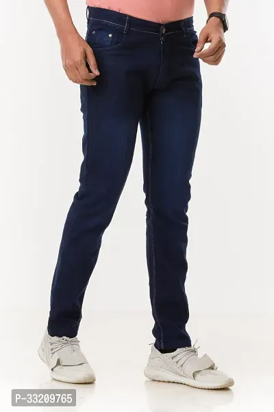 Stylish Blue Denim Solid Mid-Rise Jeans For Men-thumb3