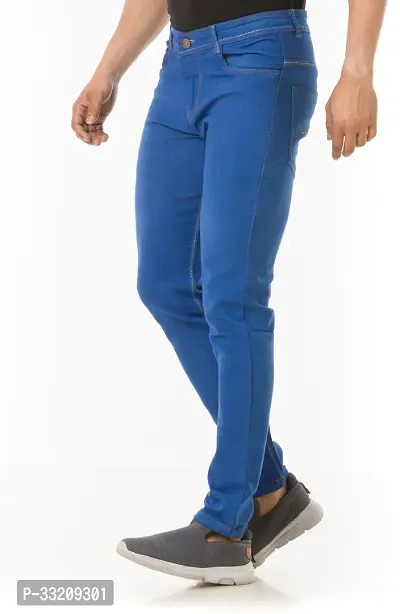 Stylish Blue Denim Solid Mid-Rise Jeans For Men