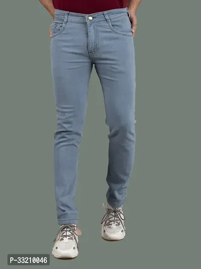 Stylish Blue Denim Solid Mid-Rise Jeans For Men-thumb4