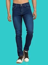 Stylish Blue Denim Solid Mid-Rise Jeans For Men-thumb1