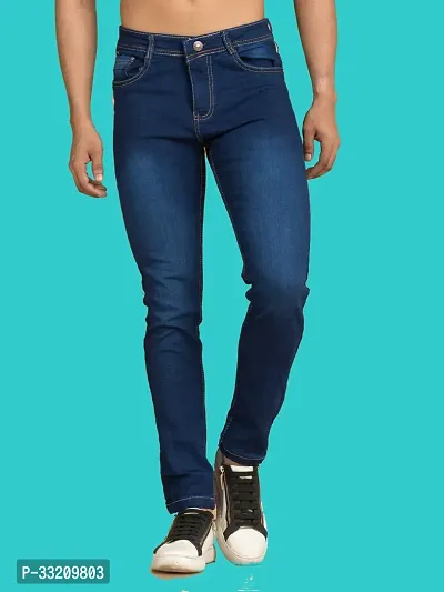 Stylish Blue Denim Solid Mid-Rise Jeans For Men-thumb2