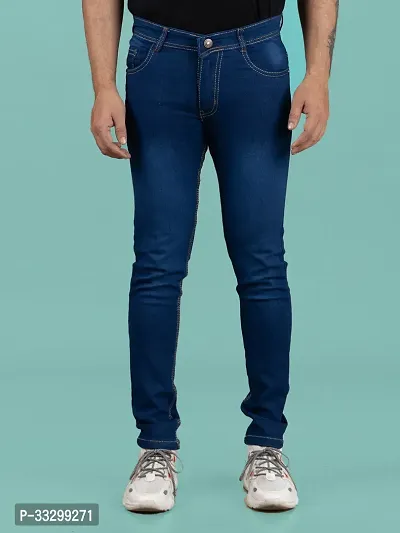 Stylish Denim Blue Slim Fit Mid-Rise Jeans For Men-thumb4