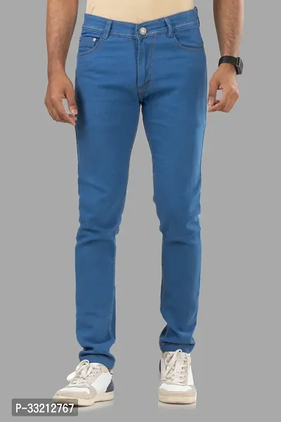 Stylish Blue Solid Denim Mid-Rise Jeans For Men-thumb0