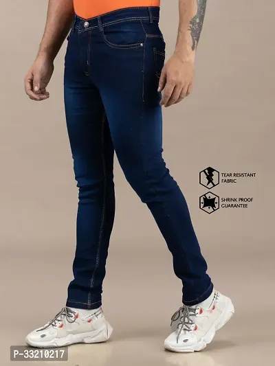 Stylish Blue Denim Faded Mid-Rise Jeans For Men-thumb0