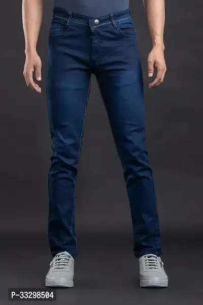 Stylish Denim Blue Slim Fit Mid-Rise Jeans For Men