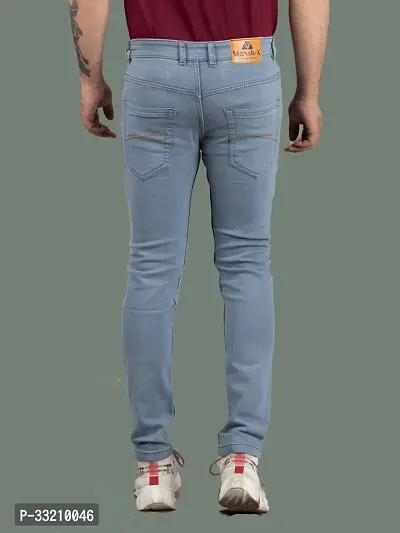 Stylish Blue Denim Solid Mid-Rise Jeans For Men-thumb2