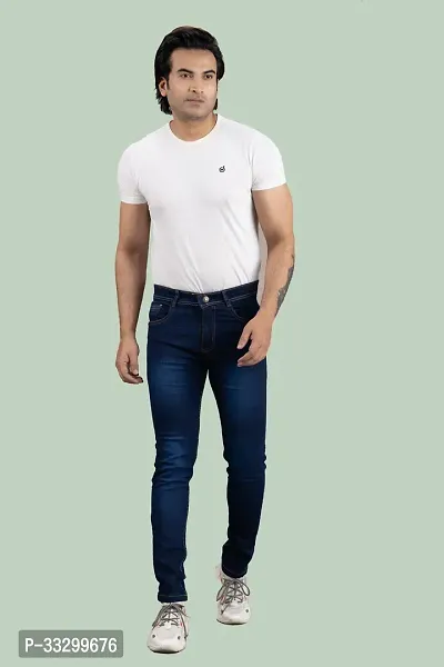 Stylish Denim Blue Slim Fit Mid-Rise Jeans For Men-thumb5