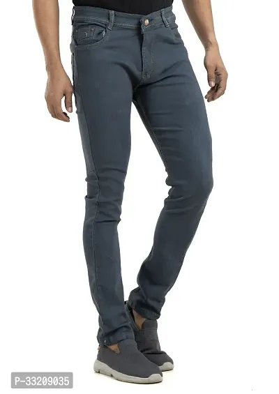 Stylish Grey Denim Solid Mid-Rise Jeans For Men-thumb3