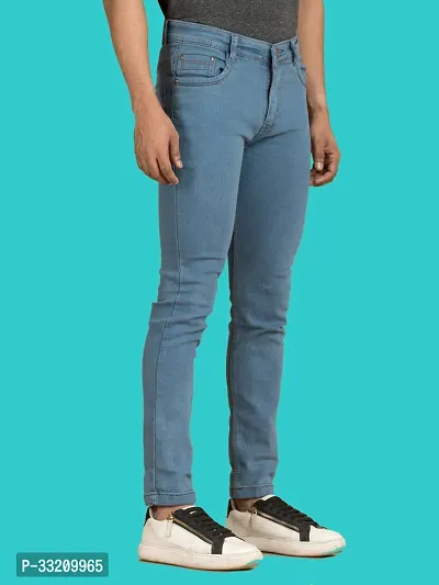 Stylish Blue Denim Solid Mid-Rise Jeans For Men-thumb3