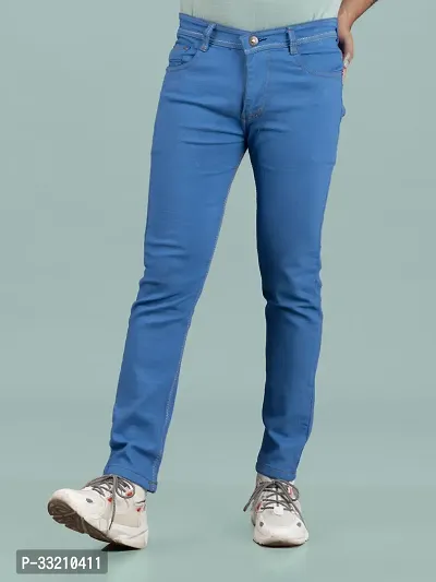 Stylish Blue Denim Solid Mid-Rise Jeans For Men-thumb4