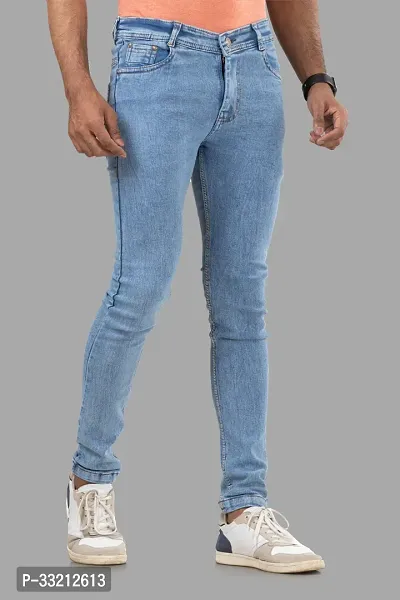 Stylish Blue Solid Denim Mid-Rise Jeans For Men-thumb3