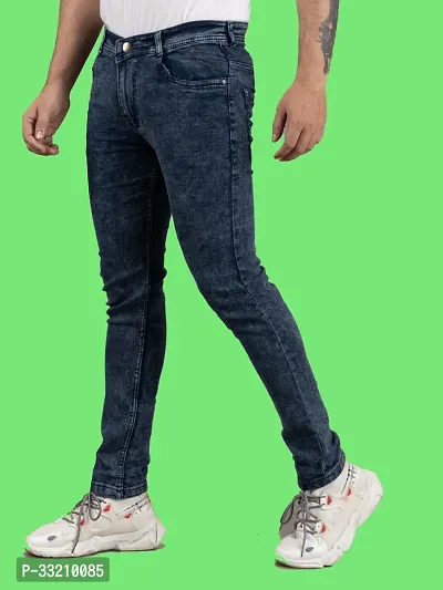 Stylish Blue Denim Solid Mid-Rise Jeans For Men-thumb0