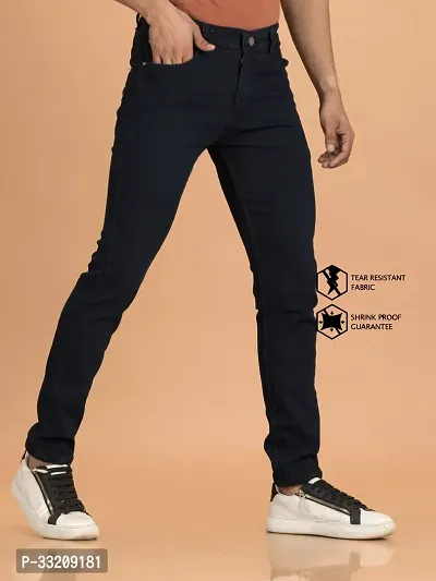 Stylish Black Denim Solid Mid-Rise Jeans For Men-thumb3