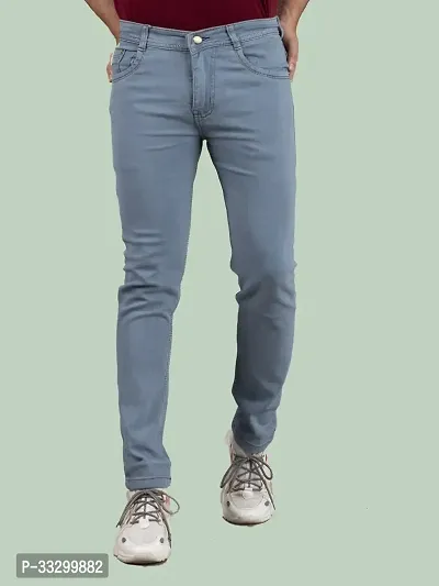 Stylish Denim Grey Slim Fit Mid-Rise Jeans For Men-thumb2