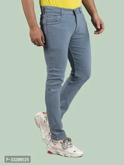 Stylish Grey Denim Solid Mid-Rise Jeans For Men-thumb3