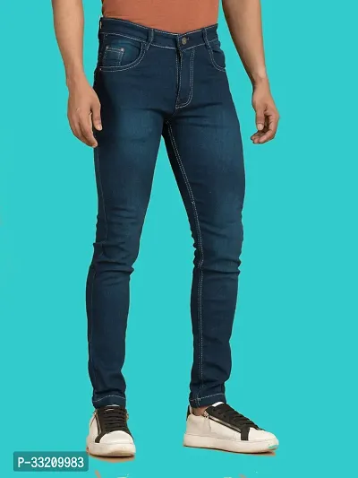 Stylish Blue Denim Faded Mid-Rise Jeans For Men-thumb3