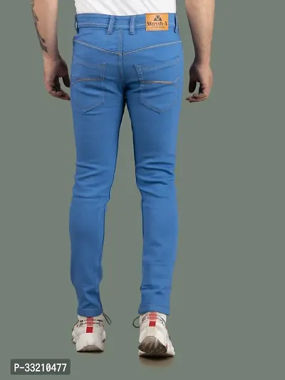 Stylish Blue Denim Solid Mid-Rise Jeans For Men-thumb2