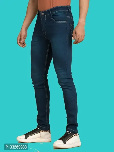 Stylish Blue Denim Faded Mid-Rise Jeans For Men-thumb0