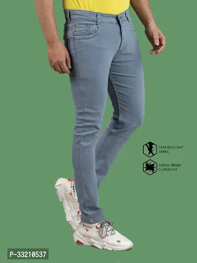 Stylish Grey Denim Solid Mid-Rise Jeans For Men-thumb3