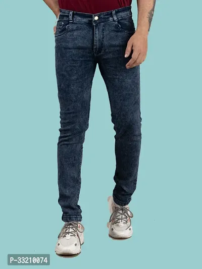 Stylish Blue Denim Solid Mid-Rise Jeans For Men-thumb4