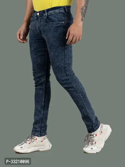 Stylish Blue Denim Solid Mid-Rise Jeans For Men-thumb0