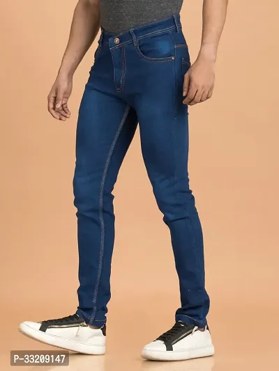 Stylish Blue Denim Faded Mid-Rise Jeans For Men