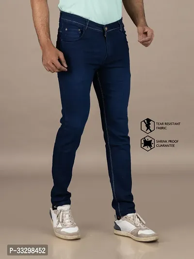 Stylish Denim Blue Slim Fit Mid-Rise Jeans For Men-thumb3