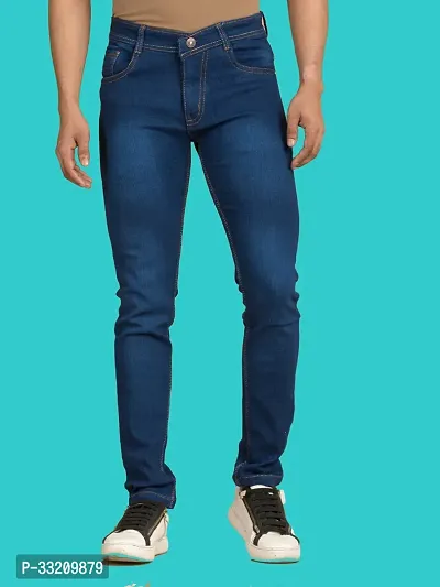 Stylish Blue Denim Faded Mid-Rise Jeans For Men-thumb2