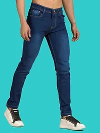 Stylish Blue Denim Solid Mid-Rise Jeans For Men-thumb2