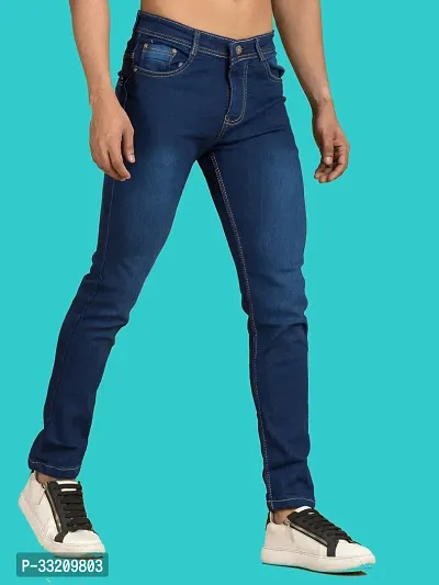 Stylish Blue Denim Solid Mid-Rise Jeans For Men-thumb3