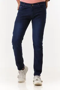 Stylish Blue Denim Solid Mid-Rise Jeans For Men-thumb1