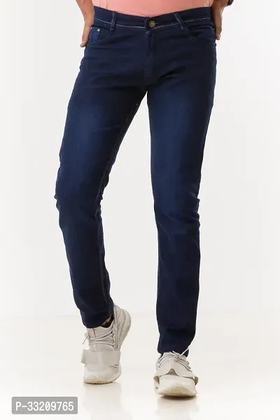 Stylish Blue Denim Solid Mid-Rise Jeans For Men-thumb2