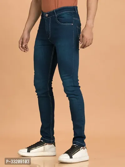 Stylish Blue Denim Faded Mid-Rise Jeans For Men