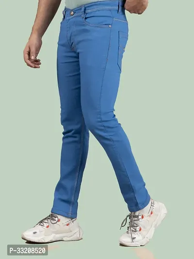 Stylish Blue Denim Solid Mid-Rise Jeans For Men