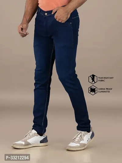 Stylish Blue Solid Denim Mid-Rise Jeans For Men-thumb4