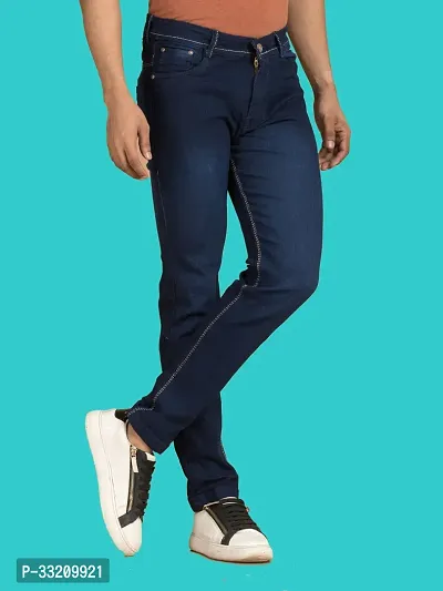 Stylish Blue Denim Faded Mid-Rise Jeans For Men-thumb3