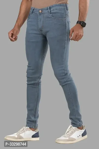 Stylish Denim Grey Slim Fit Mid-Rise Jeans For Men-thumb4