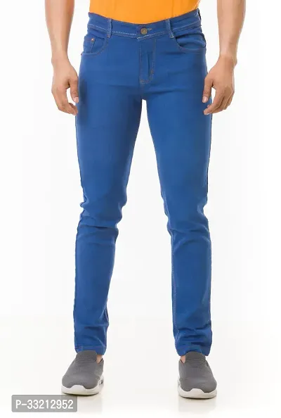 Stylish Blue Solid Denim Mid-Rise Jeans For Men-thumb0