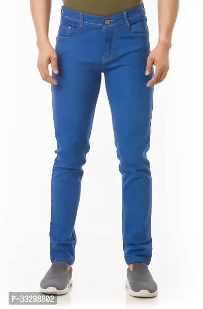 Stylish Denim Blue Slim Fit Mid-Rise Jeans For Men-thumb0