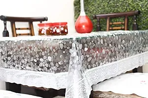 ROYAL - NEST Transparent 3D Medium Size Plastic Table Cover 6 and 8 Seater Table Cover with Silver Lace-thumb1