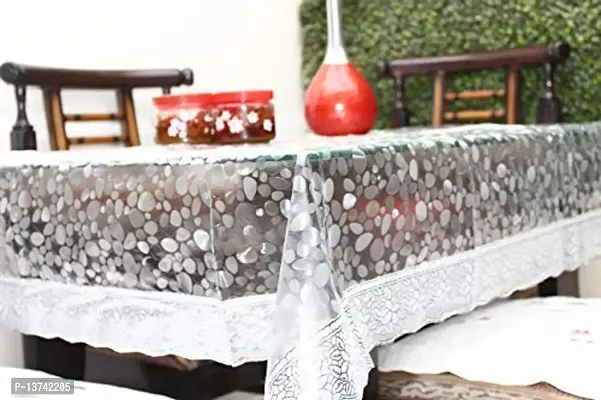 ROYAL - NEST Transparent 3D Medium Size Plastic Table Cover 6 and 8 Seater Table Cover with Silver Lace-thumb2