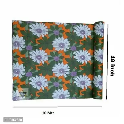 ROYAL-NEST ? Green Color, Size - 45 x 1000 cm, Rectangular Long Shelf Liner, 10 Meter White Flower Design, Sheet Roll / Mat for Drawer, Antislip Mat