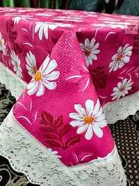 ROYAL - NEST ? Table Cover 2 to 4 Seater (40 INCH x 60 INCH) Self Design Printed 3D Plastic Table Cover Flower, Pink Color Medium Size with Lace-thumb3