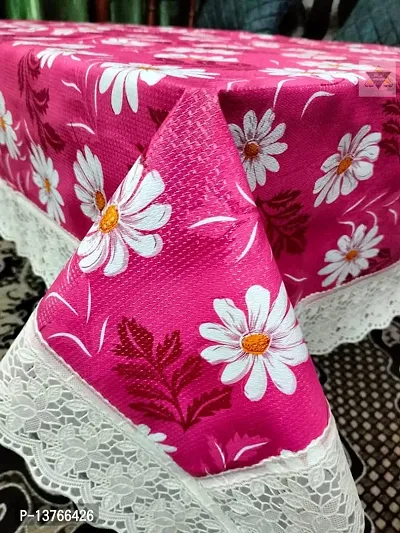 ROYAL - NEST ? Table Cover 2 to 4 Seater (40 INCH x 60 INCH) Self Design Printed 3D Plastic Table Cover Flower, Pink Color Medium Size with Lace-thumb4