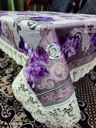 ROYAL - NEST ? 2 to 4 Seater (40 INCH x 60 INCH) Table Cover 3D Self Design Plastic Table Cover Medium Size Holyhock, Purple Color-thumb3