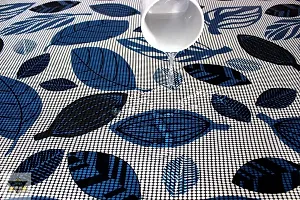 ROYAL - NEST ? 3D Self Design 2 to 4 Seater Printed Black Leaf, Blue Color Table Cover with Lace-thumb4