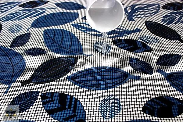 ROYAL - NEST ? 3D Self Design 2 to 4 Seater Printed Black Leaf, Blue Color Table Cover with Lace-thumb5